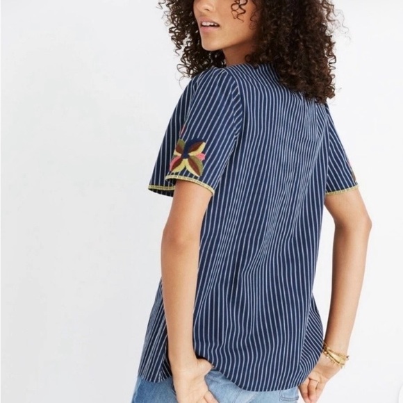 Madewell Women’s Blue Floral Embroidered Pinstripe Fable Shirt - Picture 4 of 7